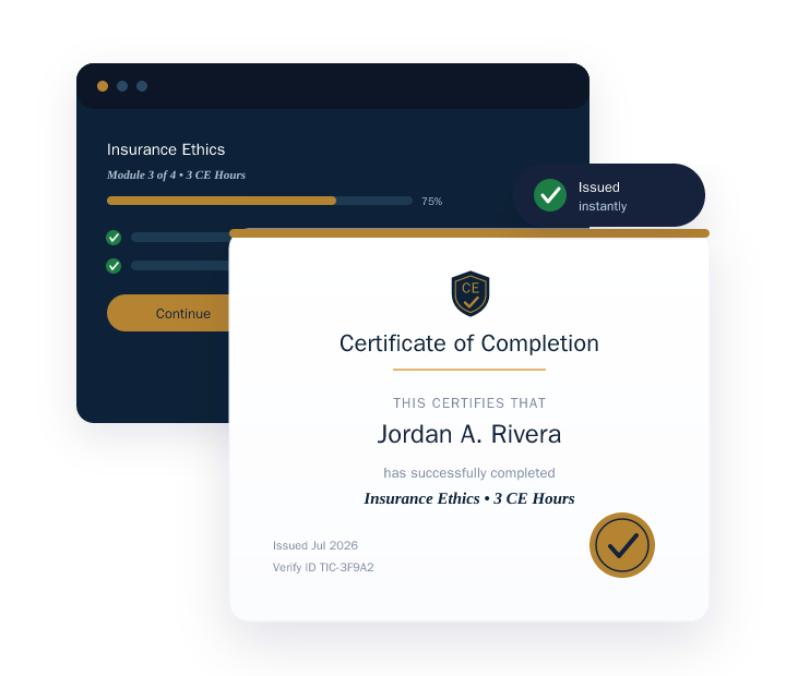 Sample course dashboard and certificate of completion